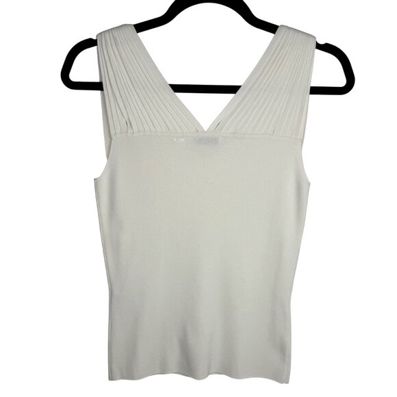 Vintage Cache Ivory Multistrap Stretch Knit V Neck Top Old Money Size Medium - Picture 6 of 7